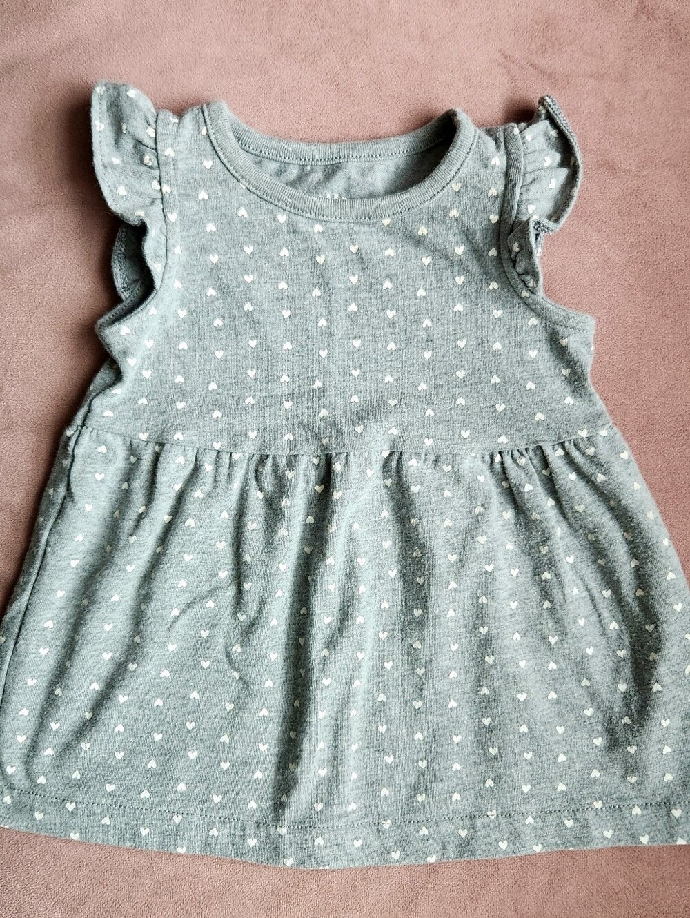 Cat & Jack Baby,  Heart-Print Flutter Sleeve Dress, Gray/white, 3-6 Months